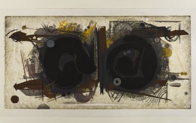 Hodaka Yoshida (Japanese, 1926-1995). <em>Offering B</em>, 1962. Woodcut on paper, 29 1/2 x 14 3/4 in. (74.9 x 37.5 cm). Brooklyn Museum, Carll H. de Silver Fund, 63.68.16. © artist or artist's estate (Photo: Brooklyn Museum, 63.68.16_IMLS_PS4.jpg)