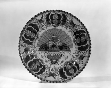 <em>Plate - One of Set of Six</em>. Earthenware, tin glaze Brooklyn Museum, Purchased with funds given by anonymous donors, 63.99.3. Creative Commons-BY (Photo: Brooklyn Museum, 63.99.3_acetate_bw.jpg)