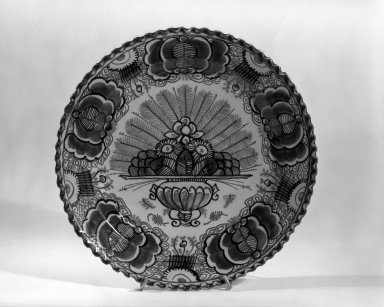  <em>Plate - One of Set of Six</em>. Earthenware, tin glaze Brooklyn Museum, Purchased with funds given by anonymous donors, 63.99.5. Creative Commons-BY (Photo: Brooklyn Museum, 63.99.5_acetate_bw.jpg)