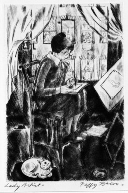 Peggy Bacon (American, 1895-1987). <em>Lady Artist</em>, 1925. Etching on white wove paper, Plate: 6 x 4 in. (15.2 x 10.2 cm). Brooklyn Museum, Gift of The Louis E. Stern Foundation, Inc., 64.101.10. © artist or artist's estate (Photo: Brooklyn Museum, 64.101.10_bw.jpg)