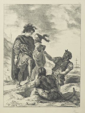 Eugène Delacroix (French, 1798-1863). <em>Hamlet and Horatio Before the Grave Diggers</em>, 1843. Lithograph on wove Arches paper, Image: 11 1/4 x 8 3/8 in. (28.5 x 21.2 cm). Brooklyn Museum, Gift of The Louis E. Stern Foundation, Inc., 64.101.143 (Photo: Brooklyn Museum, 64.101.143_PS2.jpg)