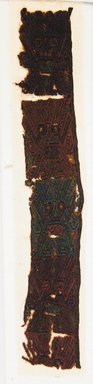 Paracas Ocucaje. <em>Textile Fragment, Undetermined, possible Border</em>, 800 B.C.E.-600 C.E. Cotton, camelid fiber, 2 3/8 x 14 15/16 in. (6 x 38cm). Brooklyn Museum, Gift of Adelaide Goan, 64.114.19 (Photo: Brooklyn Museum, 64.114.19_front_PS5.jpg)
