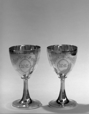 Hester Bateman (English, active in London, 1774-1789). <em>Goblet, One of Pair</em>, ca. 1786-1787. Silver, height: 6 3/8 in. (16.2 cm); diameter of base: 3 1/4 in. (8.3 cm). Brooklyn Museum, Gift of Mr. and Mrs. Frederick B. Hicks, 64.152.11a. Creative Commons-BY (Photo: Brooklyn Museum, 64.152.11a-b_acetate_bw.jpg)