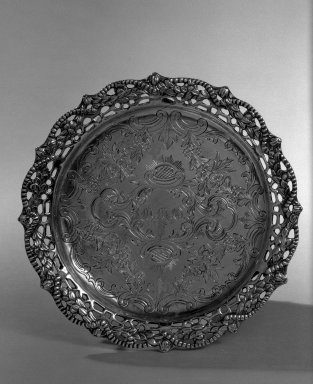 Hester Bateman (English, active in London, 1774-1789). <em>Tray</em>, ca. 1781-1782. Silver, 1 1/8 x 6 1/2 in. (2.9 x 16.5 cm). Brooklyn Museum, Gift of Mr. and Mrs. Frederick B. Hicks, 64.152.21. Creative Commons-BY (Photo: Brooklyn Museum, 64.152.21_acetate_bw.jpg)