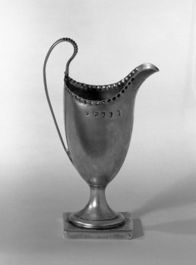 Hester Bateman (English, active in London, 1774-1789). <em>Creamer</em>, ca. 1785-1786. Silver, 5 3/4 x 2 x 2 in. (14.6 x 5.1 x 5.1 cm). Brooklyn Museum, Gift of Mr. and Mrs. Frederick B. Hicks, 64.152.33. Creative Commons-BY (Photo: Brooklyn Museum, 64.152.33_acetate_bw.jpg)