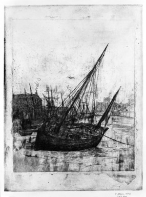 Julian Alden Weir (American, 1852–1919). <em>Boats at Peel - Isle of Man</em>, 1889. Etching on laid paper, Sheet: 15 9/16 x 10 1/4 in. (39.5 x 26 cm). Brooklyn Museum, Gift of Joseph S. Gotlieb, 64.166.3 (Photo: Brooklyn Museum, 64.166.3_bw.jpg)