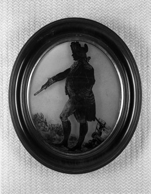  <em>Silhouette of Officer Standing Facing Left</em>, 18th century. Paint on glass, backed in plaster, wood frame, framed size: 9 x 10 5/8 in. (22.9 x 27 cm). Brooklyn Museum, Gift of the Estate of Emily Winthrop Miles, 64.195.75 (Photo: Brooklyn Museum, 64.195.75_acetate_bw.jpg)