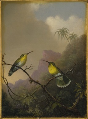 Martin Johnson Heade (American, 1819-1904). <em>Two Humming Birds: "Copper-tailed Amazili,"</em> ca.1865-1875. Oil on canvas, 11 9/16 × 8 7/16 in. (29.3 × 21.5 cm). Brooklyn Museum, Dick S. Ramsay Fund, 64.208 (Photo: Brooklyn Museum, 64.208_SL1.jpg)