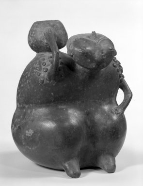  <em>Vessel in Form of Flat Squatting Figure</em>. Ceramic, Chinesco style Brooklyn Museum, Carll H. de Silver Fund, 64.216. Creative Commons-BY (Photo: Brooklyn Museum, 64.216_front_bw.jpg)