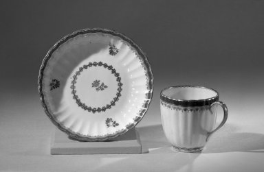  <em>Coffee Cups and Saucers, One of Set</em>, ca. 1795–1796. Porcelain, cup: 2 1/2 x 2 5/8 in. (6.4 x 6.7 cm). Brooklyn Museum, Anonymous gift, 64.241.45. Creative Commons-BY (Photo: Brooklyn Museum, 64.241.45_acetate_bw.jpg)