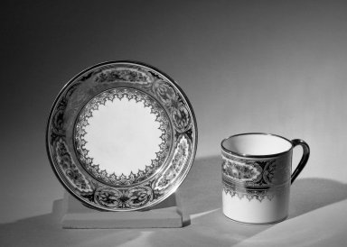 Sevres Porcelain Factory. <em>Cup and Saucer, Part of Set</em>. Porcelain Brooklyn Museum, Anonymous gift, 64.241.90a-b. Creative Commons-BY (Photo: Brooklyn Museum, 64.241.90a-b_acetate_bw.jpg)