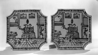  <em>Pair of Wall Plaques</em>, ca. 1700. Glazed earthenware, 9 1/2 x 9 1/2 in. (24.1 x 24.1 cm). Brooklyn Museum, Purchased with funds given by anonymous donors, 64.3.5a-b. Creative Commons-BY (Photo: Brooklyn Museum, 64.3.5a-b_acetate_bw.jpg)