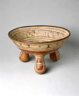 Mixteca-Puebla. <em>Tripod Bowl with Skull</em>, 1000-1500. Ceramic, pigments, 5 15/16 x 10 1/2 x 10 1/2 in. (15.1 x 26.7 x 26.7 cm). Brooklyn Museum, Carll H. de Silver Fund, 64.51.1. Creative Commons-BY (Photo: Brooklyn Museum, 64.51.1_side_SL1.jpg)