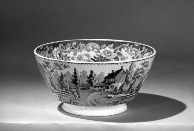  <em>Waste Bowl</em>, ca. 1840. Glazed earthenware, 3 1/8 x 6 1/2 in. (7.9 x 16.5 cm). Brooklyn Museum, Gift of the Estate of Emily Winthrop Miles, 64.82.201. Creative Commons-BY (Photo: Brooklyn Museum, 64.82.201_acetate_bw.jpg)