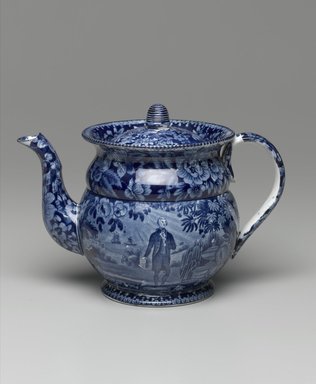 Enoch Wood & Sons (active 1818-1846). <em>Coffee Pot and Lid</em>, ca. 1825-1835. Earthenware, 6 x 5 1/2 x 5 1/2 in. (15.2 x 14 x 14 cm). Brooklyn Museum, Gift of the Estate of Emily Winthrop Miles, 64.82.240a-b. Creative Commons-BY (Photo: Brooklyn Museum, 64.82.240a-b_PS1.jpg)