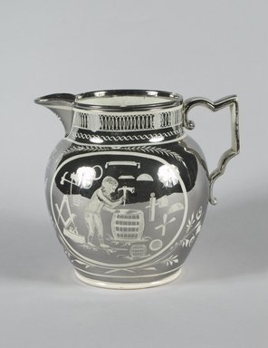 Henry Powell. <em>Resist Pitcher</em>, ca. 1810-1820. Earthenware with silver luster, 6 13/16 x 3 15/16 in. (17.3 x 10 cm). Brooklyn Museum, Gift of the Estate of Emily Winthrop Miles, 64.82.3. Creative Commons-BY (Photo: Brooklyn Museum, 64.82.3_PS5.jpg)