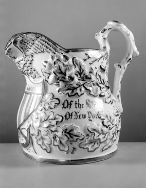 Attributed to Charles Cartlidge & Co. (1848-1856). <em>Pitcher</em>, ca. 1850. Porcelain, 13 x 14 x 10 3/8 in. (33 x 35.6 x 26.4 cm). Brooklyn Museum, Gift of Alice Corey Robertson, 64.83.3. Creative Commons-BY (Photo: Brooklyn Museum, 64.83.3_bw.jpg)