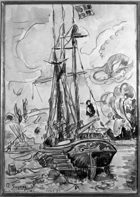 Paul Signac (French, 1863-1935). <em>Moored Fishing Boat</em>. Watercolor, 12 x 8 1/2 inches. Brooklyn Museum, Gift of Mr. and Mrs. Daniel L. Silberberg, 64.92.6 (Photo: Brooklyn Museum, 64.92.6_acetate_bw.jpg)