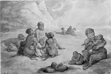 Thomas Rowlandson (British, 1756-1827). <em>Monkey Island</em>, 1818. Ink and watercolor wash on illustration board, 9 3/4 x 13 in. (24.8 x 33 cm). Brooklyn Museum, Gift of the Estate of Emily Winthrop Miles, 64.98.304 (Photo: Brooklyn Museum, 64.98.304_bw.jpg)