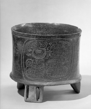 Maya. <em>Tripod Bowl</em>, 400-500. Ceramic, 8 × 8 9/16 × 8 1/2 in. (20.3 × 21.7 × 21.6 cm). Brooklyn Museum, Dick S. Ramsay Fund, 65.155. Creative Commons-BY (Photo: Brooklyn Museum, 65.155_view1_acetate_bw.jpg)