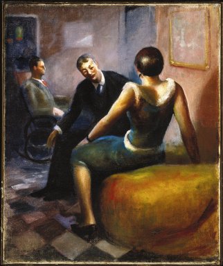 Guy Pène du Bois (American, 1884–1958). <em>Evening</em>, 1929. Oil on canvas, 21 15/16 x 18 3/8 in. (55.7 x 46.7 cm). Brooklyn Museum, Gift of Daniel and Rita Fraad, Jr., 65.204.2. © artist or artist's estate (Photo: Brooklyn Museum, 65.204.2_SL1.jpg)