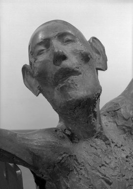 Elliot Offner (American, 1931-2010). <em>Jew</em>, 1963-1964. Bronze figure, L: 66 in. (167.6 cm). Brooklyn Museum, Gift of Martin E. Segal Company, Inc., 65.56. © artist or artist's estate (Photo: Brooklyn Museum, 65.56_detail_acetate_bw.jpg)