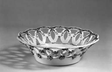 Worchester (Dr. Wall Period). <em>Basket</em>, ca.1770. White porcelain, 8 9/16 in. (21.7 cm). Brooklyn Museum, H. Randolph Lever Fund, 66.118.1. Creative Commons-BY (Photo: Brooklyn Museum, 66.118.1_acetate_bw.jpg)