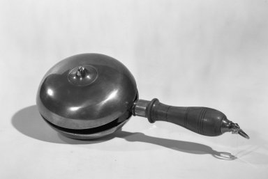 American. <em>Schoolmaster's Bell</em>, ca. 1870. Brass, iron with maple handle, Overall height: 10 1/2 in. (26.7 cm). Brooklyn Museum, H. Randolph Lever Fund, 66.186.3. Creative Commons-BY (Photo: Brooklyn Museum, 66.186.3_acetate_bw.jpg)