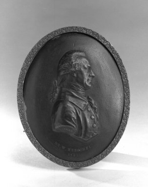 Possibly John Flaxman (British, 1755-1826). <em>Oval Portrait Medallion of Dr. W. Herschel</em>, ca. 1783. Plaster stained dark brown in stamped brass frame, 5 1/2 x 4 1/4 in. (14 x 10.8 cm). Brooklyn Museum, Gift of the Bess and Sam Zeigen Family, 66.229.16. Creative Commons-BY (Photo: Brooklyn Museum, 66.229.16_bw.jpg)