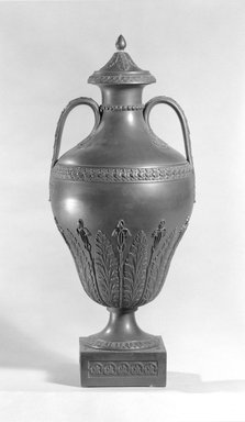 Wedgwood & Bentley (1768-1780). <em>Urn with Cover</em>, ca.1770. Black Basalte, 14 x 6 in. (35.6 x 15.2 cm). Brooklyn Museum, Gift of the Bess and Sam Zeigen Family, 66.229.3a-b. Creative Commons-BY (Photo: Brooklyn Museum, 66.229.3a-b_bw.jpg)