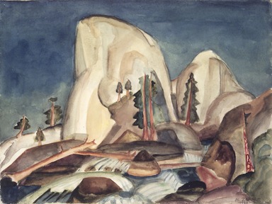 Marguerite Thompson Zorach (American, 1887-1968). <em>Half Dome, Yosemite Valley, California</em>, 1920. Watercolor over graphite on off-white, moderately thick, slightly textured, wove paper mounted to off-white wove paper, 10 x 13 3/8 in. (25.4 x 34 cm). Brooklyn Museum, Gift of Mr. and Mrs. Tessim Zorach, 66.234. © artist or artist's estate (Photo: Brooklyn Museum, 66.234.jpg)