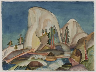 Marguerite Thompson Zorach (American, 1887–1968). <em>Half Dome, Yosemite Valley, California</em>, 1920. Watercolor over graphite on off-white, moderately thick, slightly textured, wove paper mounted to off-white wove paper, 10 x 13 3/8 in. (25.4 x 34 cm). Brooklyn Museum, Gift of Mr. and Mrs. Tessim Zorach, 66.234. © artist or artist's estate (Photo: Brooklyn Museum, 66.234_cropped_PS22.jpg)
