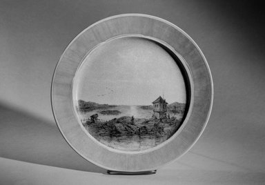 John Edwards. <em>Plate</em>, ca. 1876. Painted porcelain, 1 1/4 x 11 x 11 in. (3.2 x 27.9 x 27.9 cm). Brooklyn Museum, Gift of Queens Borough Public Library, 66.27.3. Creative Commons-BY (Photo: Brooklyn Museum, 66.27.3_acetate_bw.jpg)