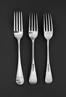 William Chawner (English, 1772-1828). <em>Dinner Fork</em>, ca. 1819. Silver, 7 3/4 in. (19.7 cm). Brooklyn Museum, H. Randolph Lever Fund, 66.32.47. Creative Commons-BY (Photo: , 66.32.47_66.32.41_66.32.46_acetate_bw.jpg)
