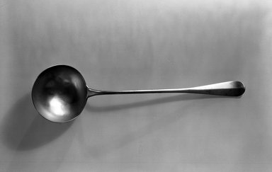 James Cornfute. <em>Soup Ladle</em>, ca. 1772. Silver, 14 1/2 in. (36.8 cm). Brooklyn Museum, H. Randolph Lever Fund, 66.32.99. Creative Commons-BY (Photo: Brooklyn Museum, 66.32.99_acetate_bw.jpg)