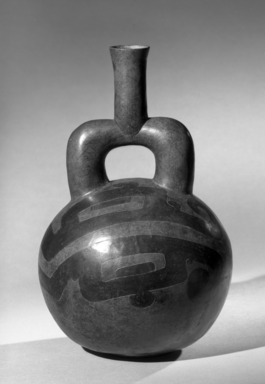 Cupisnique. <em>Stirrup Spout Vessel with Incised Designs</em>. Ceramic, pigment, 11 x 7 3/4 in. (27.9 x 19.7 cm). Brooklyn Museum, Carll H. de Silver Fund and Ella C. Woodward Memorial Fund, 66.6. Creative Commons-BY (Photo: Brooklyn Museum, 66.6_acetate_bw.jpg)