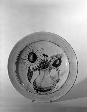 Henry Varnum Poor (American, 1887-1970). <em>Plate</em>, ca. 1925. Glazed red earthenware, 1 7/8 x 12 3/4 in. (4.8 x 32.4 cm). Brooklyn Museum, H. Randolph Lever Fund, 66.73.7. Creative Commons-BY (Photo: Brooklyn Museum, 66.73.7_acetate_bw.jpg)