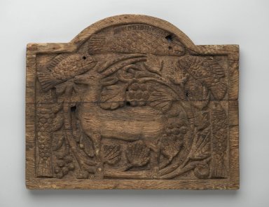 <em>Panel with Ibex, Fish, and Grapevines</em>, late 7th-early 8th century. Wood, 9 9/16 x 11 5/8 in. (24.3 x 29.6 cm). Brooklyn Museum, Charles Edwin Wilbour Fund
, 67.176.1. Creative Commons-BY (Photo: Brooklyn Museum, 67.176.1_PS2.jpg)