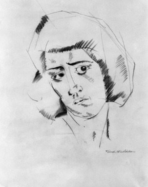 Kimon Nicholaides (American, 1892–1935). <em>Head of a Woman</em>, n.d. Graphite or charcoal on paper, Sheet: 9 9/16 x 7 7/8 in. (24.3 x 20 cm). Brooklyn Museum, Gift of Monroe Stein, 67.212 (Photo: Brooklyn Museum, 67.212_bw_IMLS.jpg)