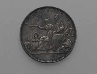 Robert Lovett (American, 1796-1874). <em>American Institute Award Medal</em>, 1841 medal designed; 1859 issued. Silver, Medal: 2 1/16 x 2 1/16 x 1/8 in. (5.2 x 5.2 x 0.3 cm). Brooklyn Museum, Gift of Mr. and Mrs. Samuel Schwartz, 67.226. Creative Commons-BY (Photo: Brooklyn Museum, 67.226_front_PS2.jpg)