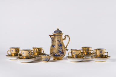 Meissen Porcelain Factory (German, founded 1710). <em>Cup and Saucer (Part of Chocolate Service Set)</em>, ca.1750. Porcelain, cup: 2 5/8 x 2 13/16 in. (6.7 x 7.1 cm). Brooklyn Museum, Gift of Mrs. Ernest T. Weir, 67.227.8a-b. Creative Commons-BY (Photo: Brooklyn Museum, 67.227.6-.13_PS22.jpg)