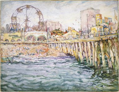 John Wenger (American, born Russia, 1888-1976). <em>Coney Island</em>, 1931. Transparent and opaque watercolor over graphite on off-white, moderately thick, slightly textured wove paper mounted to wood pulp paperboard (Whatman Drawing Board), 21 13/16 x 28 3/16 in. (55.4 x 71.6 cm). Brooklyn Museum, Gift of the artist, 67.238. © artist or artist's estate (Photo: Brooklyn Museum, 67.238_SL1.jpg)