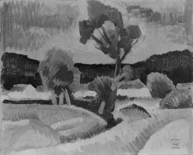 Roger de La Fresnaye (French, 1885-1925). <em>Breton Landscape (Paysage de Bretagne)</em>, 1910. Oil on composition board (or paper?) mounted on panel, 9 x 11 in.  (22.9 x 27.9 cm). Brooklyn Museum, Bequest of Laura L. Barnes, 67.24.25 (Photo: Brooklyn Museum, 67.24.25_bw.jpg)