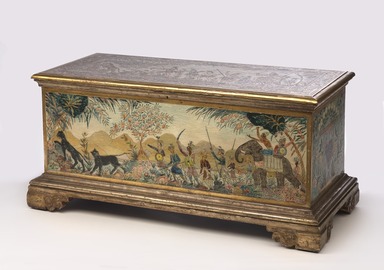 Max Kuehne (American, born Germany, 1880–1968). <em>Blanket Chest</em>, ca. 1921. Pine, gesso, lacquer, 21 1/4 x 44 1/2 x 19 1/2 in. (54 x 113 x 49.5 cm). Brooklyn Museum, Dick S. Ramsay Fund, 67.271.1. Creative Commons-BY (Photo: Brooklyn Museum, 67.271.1_front_PS9.jpg)