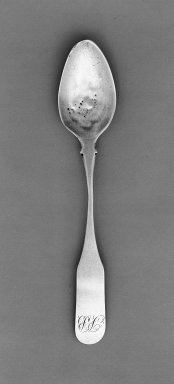 American. <em>Spoon</em>, ca 1840., 5 5/8 in.  (14.3 cm). Brooklyn Museum, Gift of Charles R. S. Leckie, 67.56.10. Creative Commons-BY (Photo: Brooklyn Museum, 67.56.10_bw.jpg)