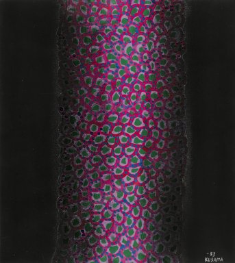 Yayoi Kusama (American, born 1929). <em>Column (Help)</em>, 1953. Tempera on paper, 14 5/16 × 12 3/4 in. (36.4 × 32.4 cm). Brooklyn Museum, Gift of Richard Castellane, 67.82.1. © artist or artist's estate (Photo: Brooklyn Museum, 67.82.1_PS1.jpg)