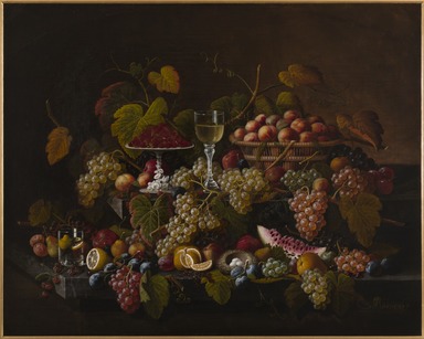 Severin Roesen (American, born Germany, ca. 1815-after 1872). <em>Still Life with Fruit</em>, ca. 1860. Oil on canvas, 40 1/16 × 50 1/8 in. (101.7 × 127.3 cm). Brooklyn Museum, Dick S. Ramsay Fund, 67.9 (Photo: Brooklyn Museum, 67.9_PS20.jpg)