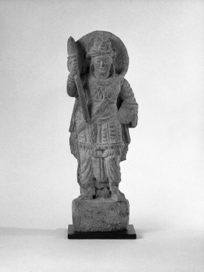  <em>Karttikeya</em>, 3rd-4th century. Schist, 12 x 4 1/2 in. (30.5 x 11.4 cm). Brooklyn Museum, Gift of Mr. and Mrs. Paul E. Manheim, 68.185.10. Creative Commons-BY (Photo: Brooklyn Museum, 68.185.10_bw.jpg)
