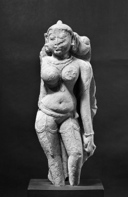  <em>Relief of Figure of a Celestia Beauty</em>, ca. 10th century. Carved sandstone, 27 x 10 1/2 in. (68.6 x 26.7 cm). Brooklyn Museum, Gift of Mr. and Mrs. Paul E. Manheim, 68.185.1. Creative Commons-BY (Photo: Brooklyn Museum, 68.185.1_acetate_bw.jpg)