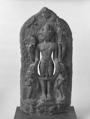  <em>Stele of Vishnu</em>, ca. 12th-13th century. Chlorite, 29 1/2 x 14 1/2 in. (74.9 x 36.8 cm). Brooklyn Museum, Gift of Mr. and Mrs. Paul E. Manheim, 68.185.2. Creative Commons-BY (Photo: Brooklyn Museum, 68.185.2_bw.jpg)